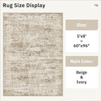 5x8 Area Rugs Brown Low Pile Indoor Washable Trendy Faded Style Rugs for Bedroom Living Room Dining Room Foldable Non-Slip Thin Print Home Office Mat