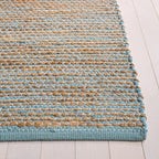 SAFAVIEH Cape Cod Collection Area Rug - 6' Square, Blue & Natural, Handmade Jute & Cotton, Ideal for Living Room, Bedroom, Dining Space (CAP236M)