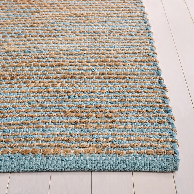 SAFAVIEH Area Rug 8x10 - Cape Cod Collection - Large - Blue & Natural, Handmade Jute & Cotton, Ideal for Living Room, Bedroom, Dining Space (CAP236M)