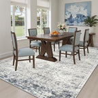 5x7 Area Rugs Blue Ivory Low Pile Indoor Washable Trendy Faded Style Rugs for Bedroom Living Room Dining Room Foldable Non-Slip Thin Print Mat