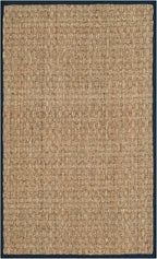 SAFAVIEH Natural Fiber Collection Area Rug - 2'6" x 4', Natural & Blue, Seagrass, Basketweave Pattern with Border (NF114E)