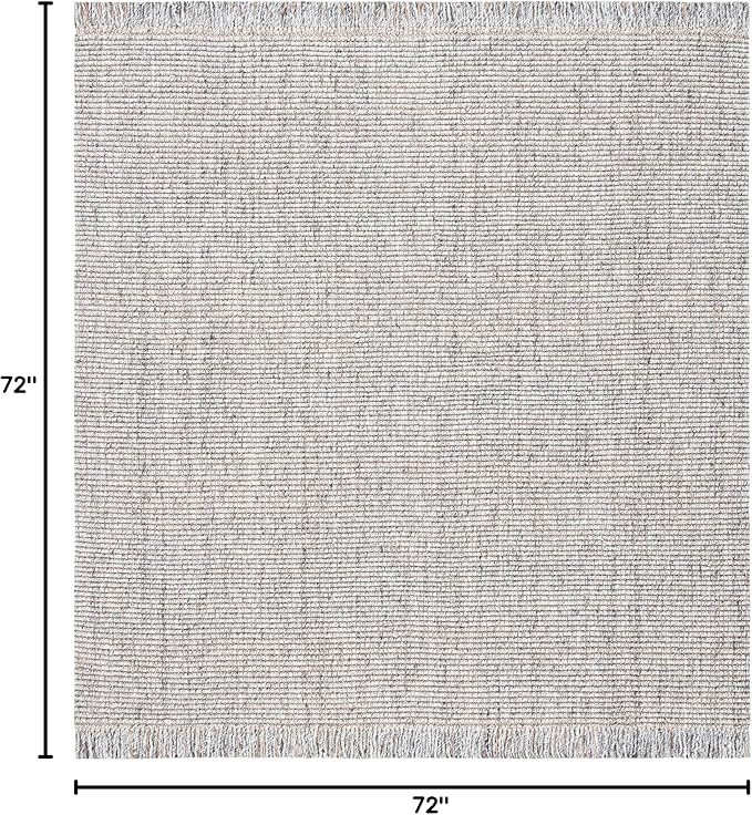 SAFAVIEH Natural Fiber Collection Area Rug - 6' Square, Grey & Natural, Handmade Woven Fringe Jute, Ideal for High Traffic Areas in Living Room, Bedroom (NF826F)