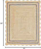 Wave Scalloped Natural Jute Runner, Navy (6'x9'): Boho Farmhouse Scallop Entryway Rug