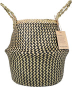 Blueming Home Wicker Plant Basket – Large Seagrass Floor Pot for Faux Olive Tree or Snake Plant, Black Decorative Woven Indoor Planter for 9-10 Inch (Black, Large)