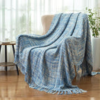 Multi-Color Light Blue Cable Woven Throw Blanket for Couch,60"X80" Boho Style Textured Blankets for Home Decor,Super Soft Warm Cozy Chunky Blanket with Decorative Tassels for Bed