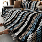 VClife Couch Cover for Sofa, Chenille Sofa Cover for Dog Modern Stripe Couch Cover for 2 Cushion Couch Sofa, Non Slip Furniture Protector Pet Couch Slipcover with Tassel, Black, 71''x118''
