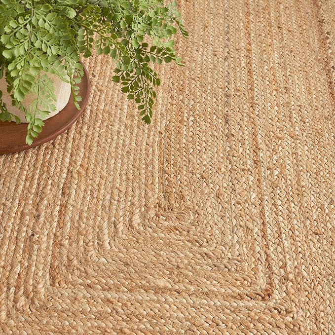 Nourison Home Natural Jute Natural 6' x 9' Area Rug - Easy Clean, Non Shedding, Bed Room, Living Room, Dining Room, Kitchen (6' x 9')
