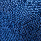 Handcrafted Knitted Cotton Round Pouf - 20x20, Modern Design, Soft and Comfortable, No Assembly, Home Decor, Knit Ottoman, Boho Floor Pouf for Living (Navy)