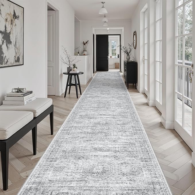 3x20 Hallway Runner Rug - Extra Long Carpet Runners for Hallways 20ft Non Slip Stain Resistant Rugs Runner for Living Room Bedroom 20 Feet Floor Carpet for Kitchen, Grey