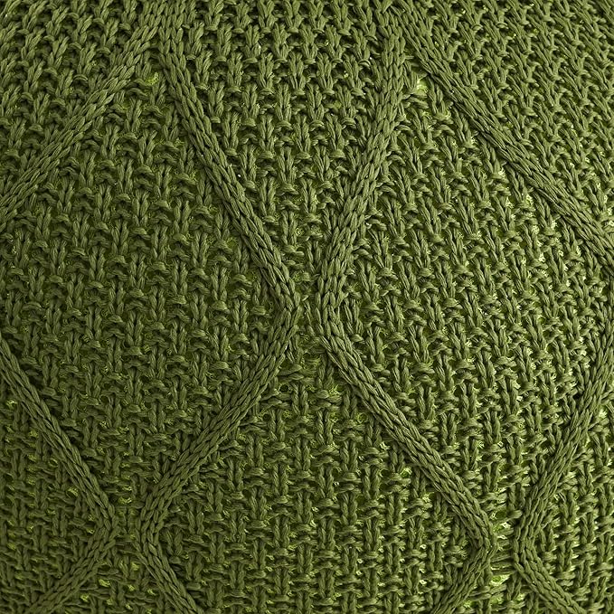 ARTPLAN Outdoor Round Pouf Ottoman Hand Knitted 100% Olifen Pouf Foot Stool, Foot Rest for Couch, Home Decor Pouffe Stuffed Pouf Floor Chair for Living Room, Bedroom,Lounge and Restroom,Army Green