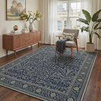 GENIMO Area Rug 2x3 Doormat, Machine Washable Low Pile Rugs, Small Retro Chenille Entryway Mat for Entrance, Hallway, Kitchen and Corridor, Floral Navy