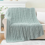 Battilo Sage Green Throw Blanket for Couch, 51"x67", Soft Cozy Chenille Throw Blanket, Knit Blanket Sage Throw, Decorative Boho Throw Blanket for Living Room