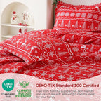JSD Nordic Christmas Quilt Set Twin Size, Red White Reindeer Snowflakes Tree Printed Bedspreads Coverlet with Pillow Sham 2 Piece
