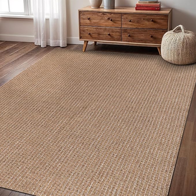 Easy Jute Rug 6x9 Indoor Outdoor Natural Rugs Solid Fiber Rug Woven Area Rug Boho Easy Clean Inside Carpet for Living Room Bedroom Dining Room Hallway or Outdoor Patio Porch (6 X 9 Natural)