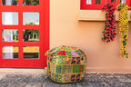 THE ART BOX Round Boho Cotton Patchwork Pouf Cover – Handmade Vintage Embroidered Ottoman Seat Cover, Colorful Decorative Floor Cushion for Home Accessories Décor (14x22 Inches, Cover Only)