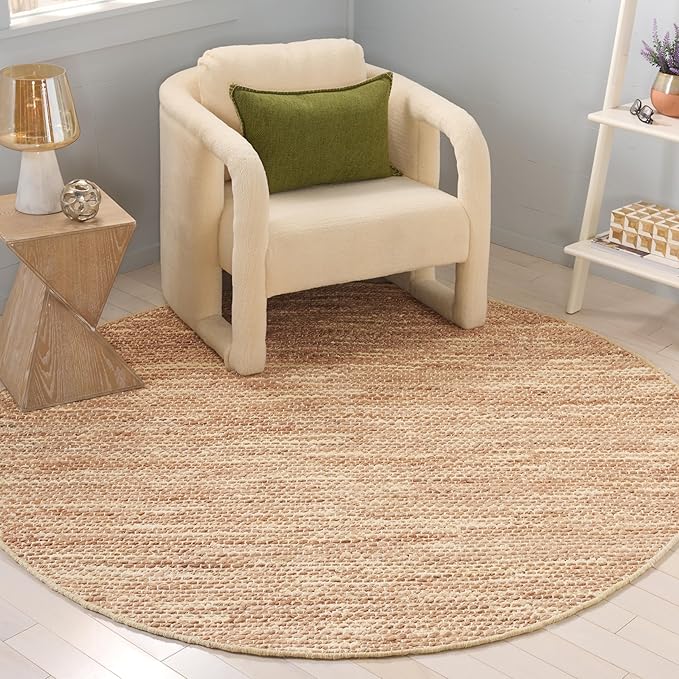 SAFAVIEH Cape Cod Collection Area Rug - 6' Round, Yellow & Natural, Handmade Jute & Cotton, Ideal for Living Room, Bedroom, Dining Space (CAP236C)