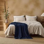 Bedsure 100% Cotton Muslin Blankets for Adults Large Throw 50x70 Inches - 4-Layer Breathable and Lightweight, Soft Boho Gauze Muslin Cotton Blanket for Couch Decor Travel Summer, Navy Blue