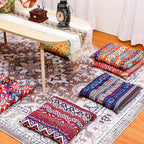 Nuogo 12 Pcs Bohemian Floor Cushions Bulk 15 Inch Boho Floor Sitting Meditation Pillows Yoga Mandala Meditation Pouf for Living Room Balcony Office Tatami(Square)