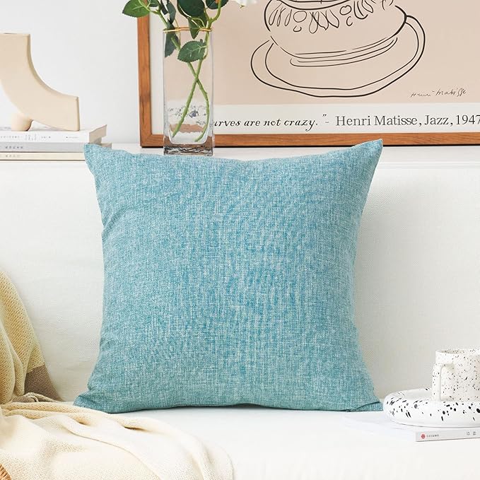 Home Brilliant Teal Throw Pillow Case Decoration Lined Linen Throw Pillow Cushion Cover for Couch Living Room Couch Patio, 26 x 26 inch(66cm)