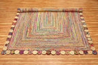 Square Area Rug - 3x3 Feet Multicolor Cape Code Chindi Cotton Jute Rug Geometric Kilim Rug Indoor Outdoor Use Carpet Flatweave Rugs for Bedroom Bedside Custom Mat Dining Table Mat