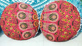 CRAFT KALA Mandala Floor Pillow Cushion Cover Seating Throw Cover Hippie Decorative Bohemian Ottoman Poufs Pom Pom Pillow Cases Boho Indian Cotton Living Room Home Décor 24" Round Set Of 2, Red Mirchi