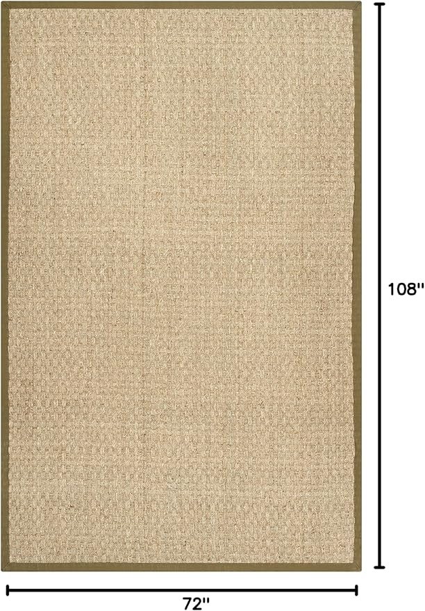 SAFAVIEH Area Rug 6x9 - Natural Fiber Collection - Natural & Olive Green, Seagrass, Basketweave Pattern with Border (NF114G)