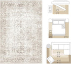 FMFUNCTEX 4x5 Washable Area Rug Neutral Vintage Beige Non Slip Low Pile Traditional Indoor Carpet for Entryway Living Room Bedroom Soft Retro Floral Mat Throw Rug for Dining Office Kitchen Entryway