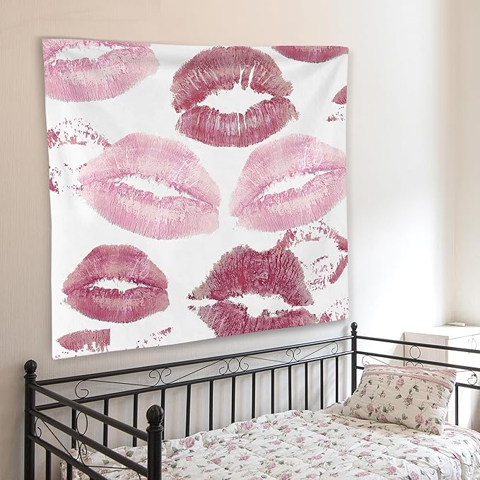 WNAGT Trendy Black and White Kiss Lips Tapestry Wall Hanging, Funky Makeup Wall Decor, Fashion Aesthetic Wall Blanket Decor for Girls Room College Dorm Makeup Room Beauty Room, 50x60 Inch