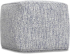 SIMPLIHOME Nate Square Pouf - 18 inch Wide Upholstered Handwoven Cotton Ottoman in Denim Melange, Boho Footstool or Extra Seating for Living Room or Bedroom with Polystyrene EPS Beads, Assembled