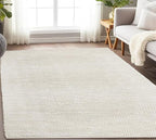 Handwoven Wool Cotton Blend Area Rug 6x9', Textured Popcorn Braided Ivory Rug, Soft Thick Farmhouse Contemporary Living Room Carpet, Neutral Modern Decorative Floor Rug