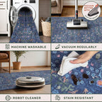 Dark Blue 2'6" x 8' Runners for Hallways Non Slip, Extra Long Floor Runner for Kitchen, Entryway Indoor, Washable Rubber Backing Stain Resistant - Vintage Navy Blue Floral Décor