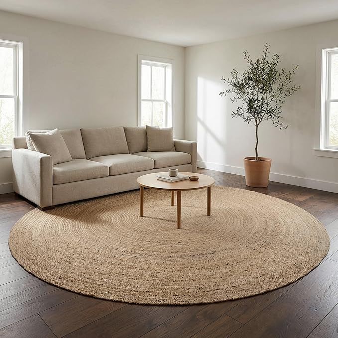 · REDEARTH · Round Area Rug - 10 Feet Braided Natural Jute Rug- Artisan Made Reversible Boho Jute Rugs for Bedroom - Kitchen - Living Room - Farmhouse - Aesthetic Home Decor - Handmade Vintage Decor