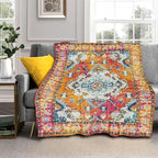 Vintage Rug Blanket Soft Flannel Lightweight Red Orange Retro Carpet Aesthetic Throw Blanket Cozy Warm Blankets All Seasons Living Room Decor for Kids Adults Use On Couch Bed Office 50x60 inch