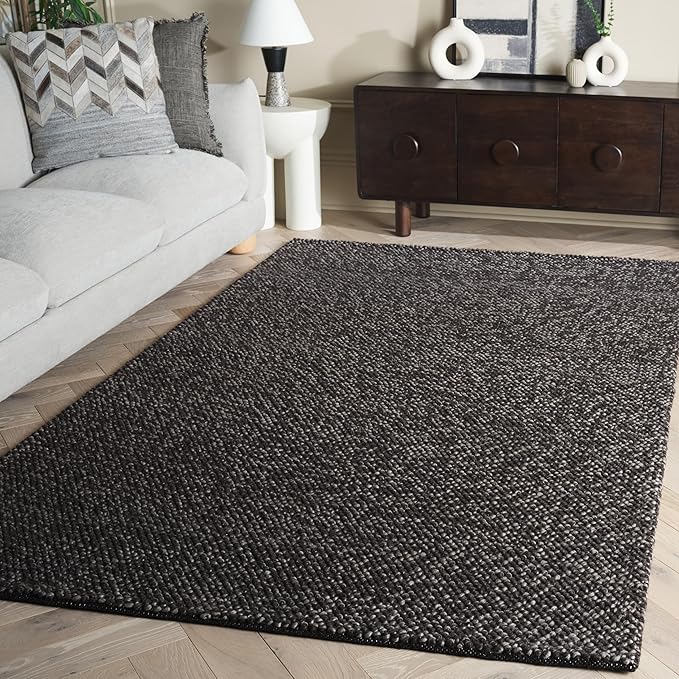 SAFAVIEH Natura Collection Area Rug - 6' Square, Black & Grey, Handmade Wool Blend, Textured Design, Ideal for Living Room, Bedroom, Dining Space (NAT425Z)