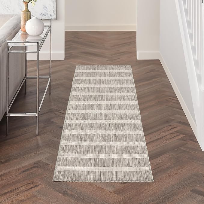 Nourison Home Positano Grey Ivory 2' x 6' Area Rug - Easy Clean, Non Shedding, Bed Room, Living Room, Dining Room, Kitchen (6' Runner)