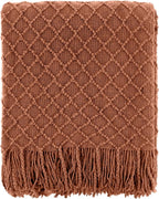 CREVENT Farmhouse Boho Knitted Throw Blanket for Couch Sofa Chair Bed Home Decoration, Soft Warm Cozy Light Weight for Spring Summer Fall (60''X80'' Caramel)
