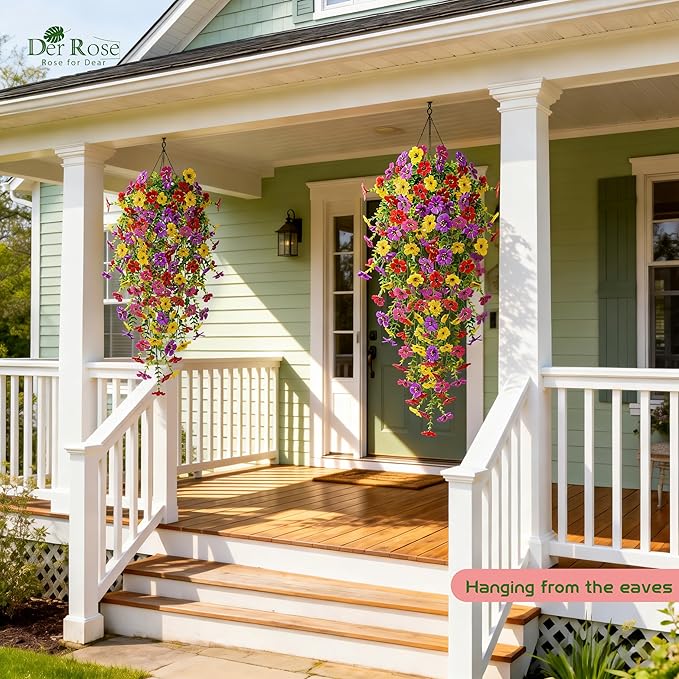 Der Rose UV Resistant Artificial Hanging Flowers for Outdoors, 8Pcs Silk Fake Dasiy Faux Hanging Flowers for Outdoor Planter Porch Balcony Yard Decor