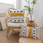 Boho Tufted Lumbar Throw Pillow Cover with Handwoven Stripes, Linen Cotton Simple Decorative Cushion Case for Couch Sofa, 1 PC (Beige Yellow, 12x20 inch)