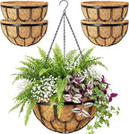 4 Pack 14 Inch Hanging Planters for Outdoor Plants, Black Metal Wire Hanging Flower Baskets with Coco Coir Liner, Large Hanging Plant Pots for Garden, Patio, Balcony, Indoor Home Decor