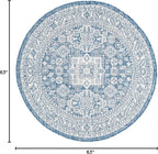 Rugs.com Outdoor Aztec Collection Rug – 5 Ft Round Blue Flatweave Rug Perfect for Kitchens, Dining Rooms