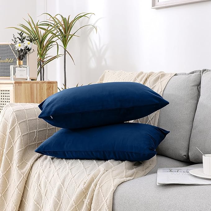 NiNi ALL Decorative Throw Pillow Covers Velvet 20x30 Inch Pack of 2 Dark Blue Cushion Covers Soft for Couch Sofa Bedroom Living Room Outdoor