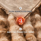EMME Faux Fur Blanket Queen Size Tie Dye Brown - Big Bubble Rabbit Cozy Blanket for Couch, Thick Furry Plush Shaggy Blankets, 650GSM, 90x90 Inches