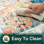 YJ.GWL Area Rugs for Living Room 8x10 Machine Washable Rugs, Non Slip Floral Vintage Rug Indoor Carpet, Stain Resistant Large Rug for Bedroom Dining Room, Dark Blue