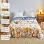 Boho Throw Blanket for Home Decor,Ultra Soft Throw Rustic Classic Quilt,100% Cotton Muslin Blankets for Adults, Reversible Woven Decorative Blanket for Bed Layering Use, Colorful Floral, 50"x60"