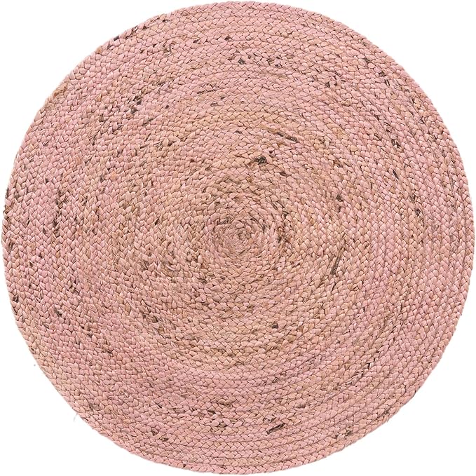 Unique Loom Braided Jute Collection Area Rug - Dhaka (3' 3" Round, Light Pink)