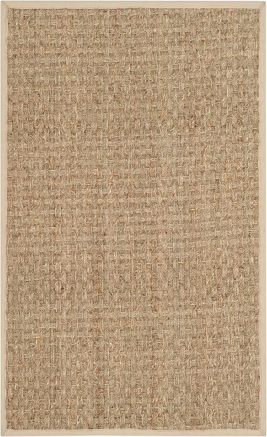 SAFAVIEH Natural Fiber Collection Runner Rug - 2'6" x 6', Natural & Ivory, Seagrass, Basketweave Pattern with Border (NF114J)