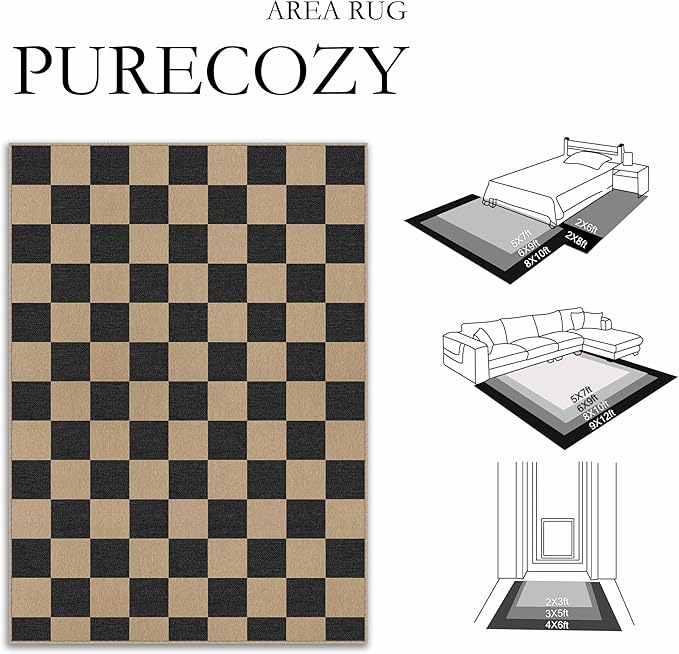 5x7 Checkered Easy Jute Area Rug Outdoor Patio Rug Washable Carpet for Living Room Checkerboard Indoor Outdoor Carpet Farmhouse Non Slip Black Geometric Mat for Backyard Dining Room