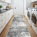 Washable 12ft Kitchen Area Rug: Abstract Entryway Rug Runner Soft Bedroom Besides Floor Mat Non-Slip Indoor Carpet for Bathroom Living Room Stain Resistant Runner for Family(2'6x12,Black/Grey)