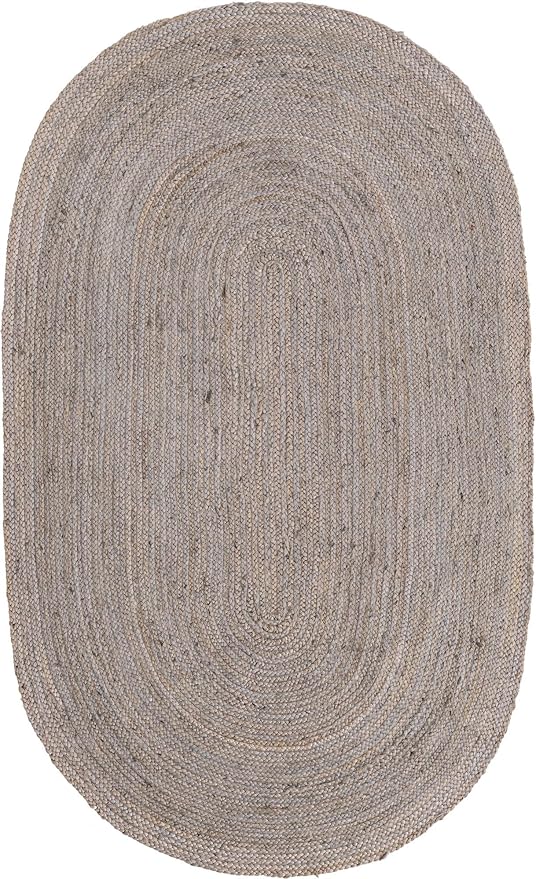 Unique Loom Braided Jute Collection Area Rug - Dhaka (5' 1" x 8' Oval, Gray)