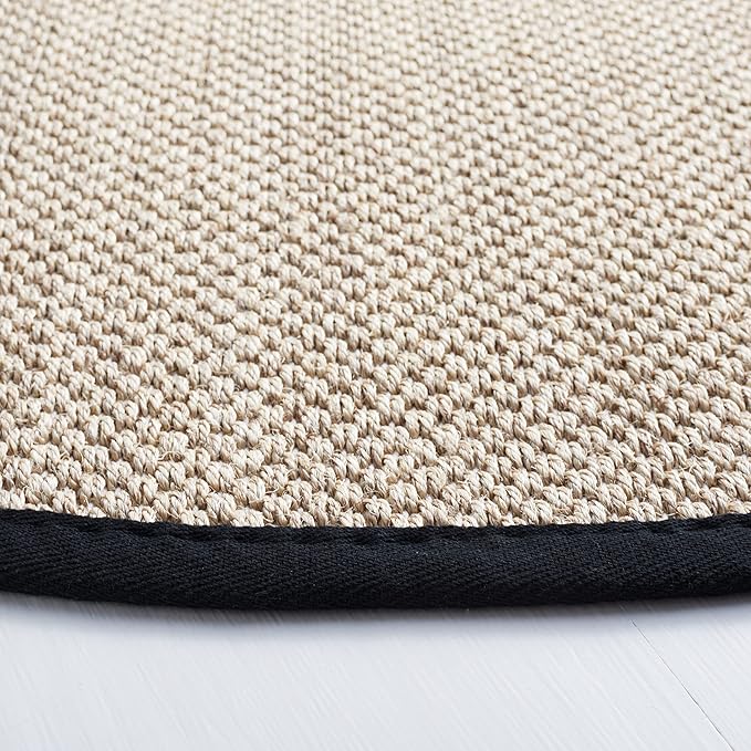 SAFAVIEH Area Rug 4' Round - Natural Fiber Collection - Marble & Black, Sisal, Woven Design with Border (NF143A)